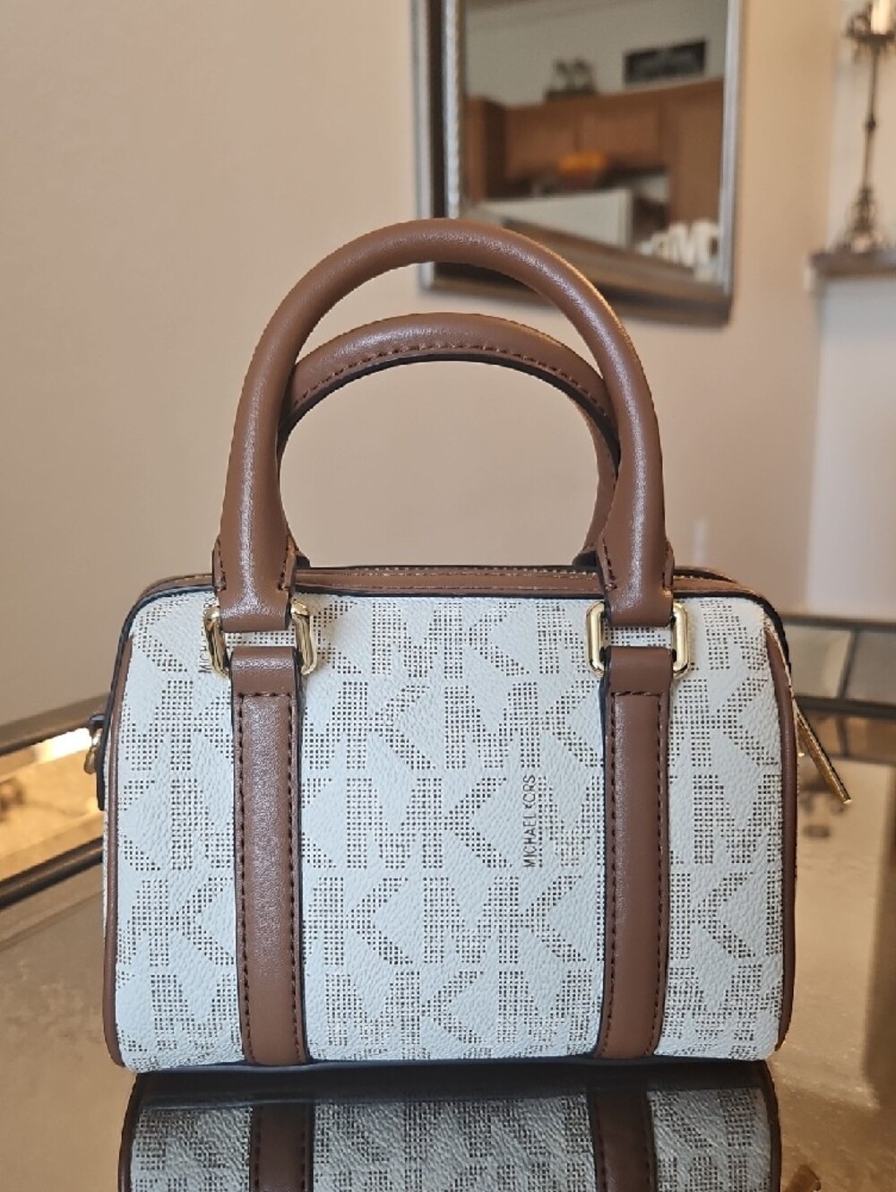 Michael Kors Cream & Brown Mini Logo Crossbody - Picture 3 of 11